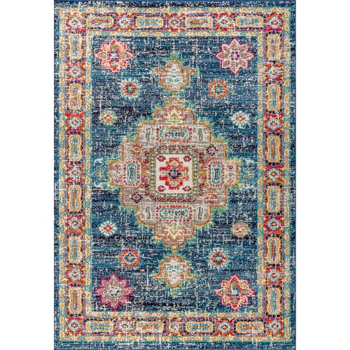 Jonathan Y Bohemian Flair Boho Vintage Medallion Area Rug In Navy/red