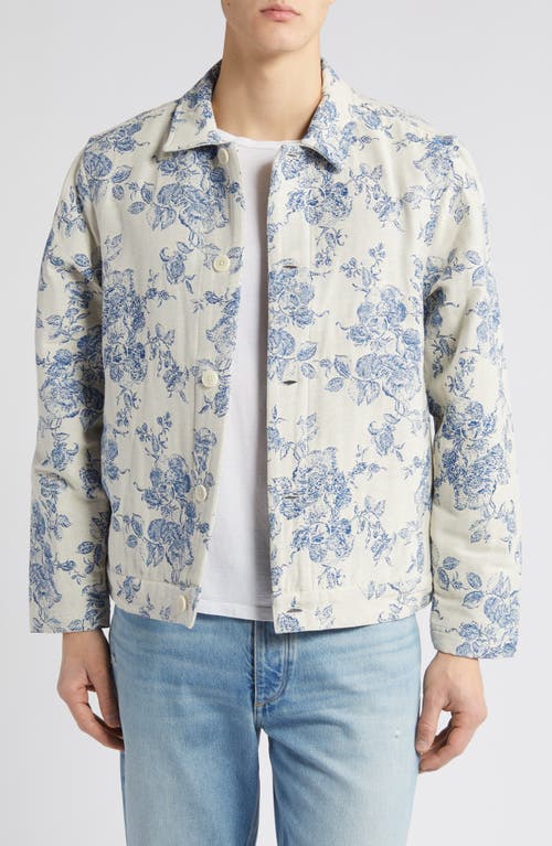 Wax London Iggy Floral Toile Jacquard Jacket In Ecru/blue