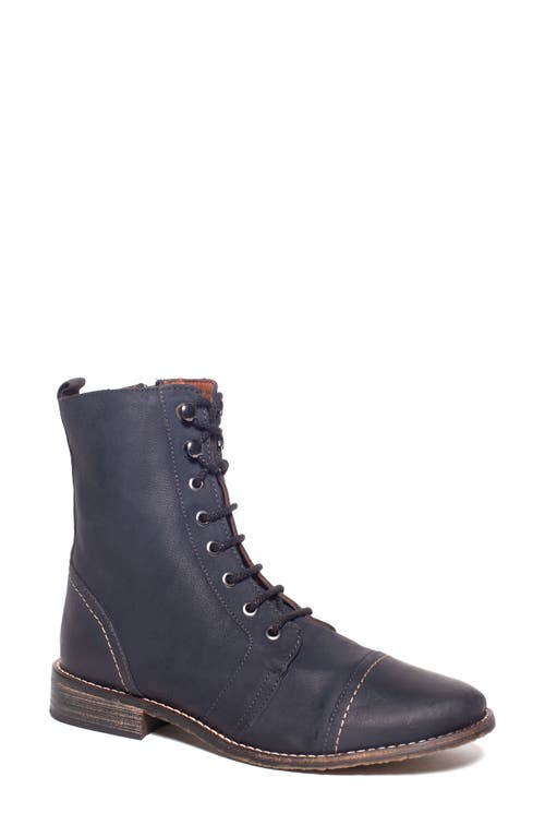 Liberty Organic Leather Combat Boot in Navy