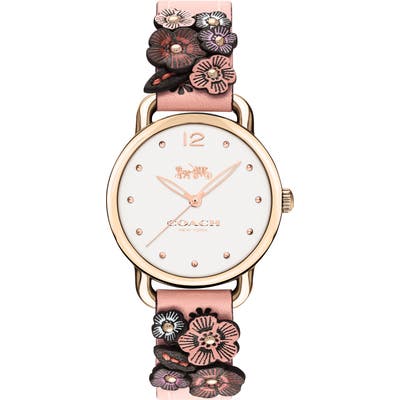 Coach Delancey Floral Leather Strap Watch, 2m