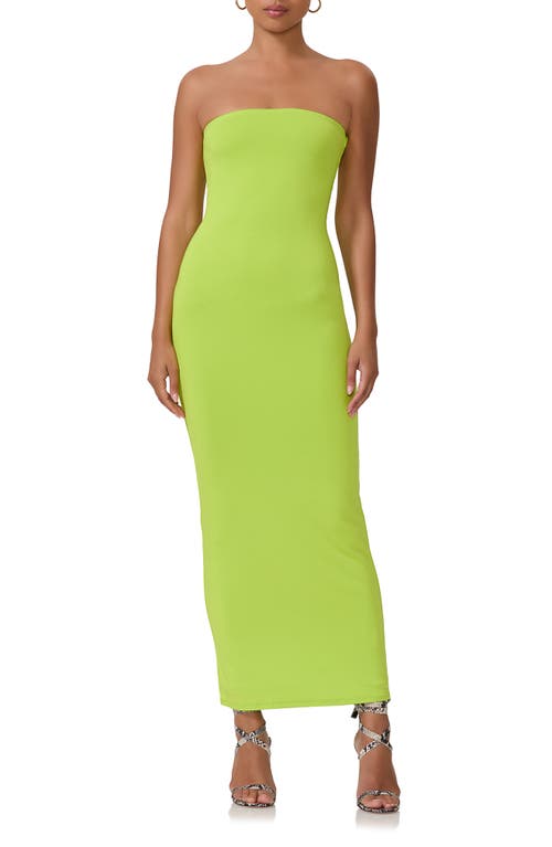 Shop Afrm Dunn Strapless Knit Maxi Dress In Lime Punch