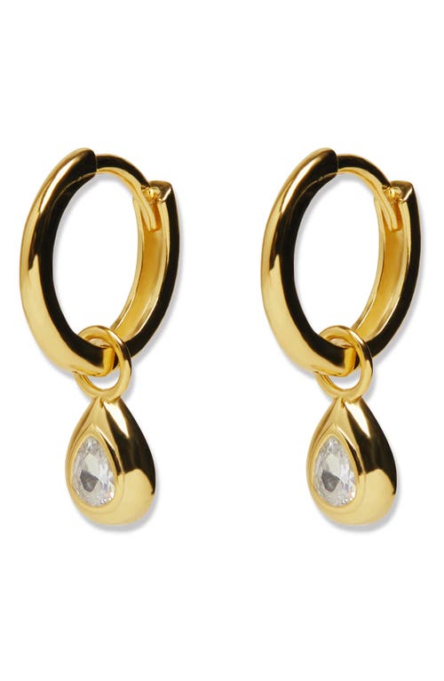 Cubic Zirconia Teardrop Huggie Hoop Earrings in Gold