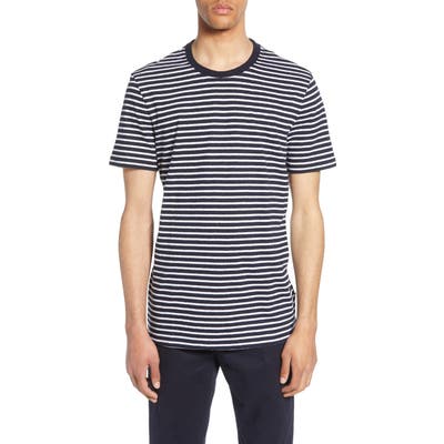 Boss Tiburt Regular Fit Stripe Linen Blend T-Shirt, Blue