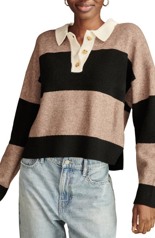 Shop Lucky Brand Rugby Polo Sweater In Brown Falcon Heather