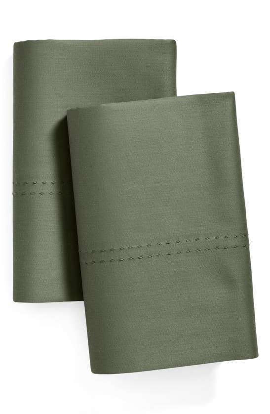 Nordstrom Set Of 2 400 Thread Count Cotton Sateen Pillowcases In Green Lichen