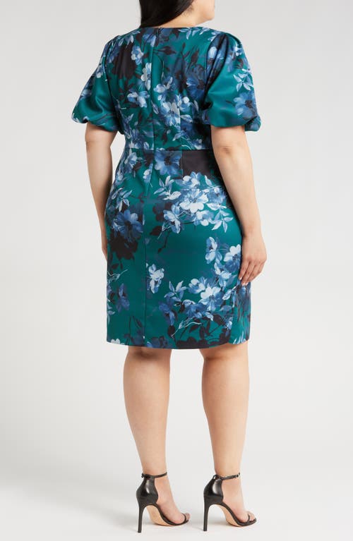 Alex Evenings Floral Sheath Dress In Teal Multi