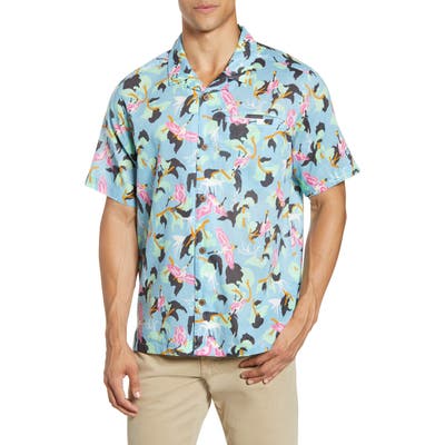 Patagonia Lightweight A/c Regular Fit Print Cotton & Hemp Short Sleeve Shirt, Blue