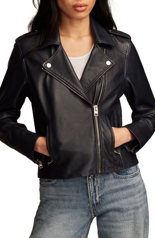 Shop Lucky Brand Classic Leather Moto Jacket In Midnight Navy