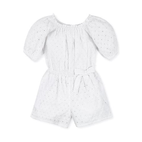Shop Hope & Henry Girls' Puff Sleeve Eyelet Romper, Kids In White Circle Grid Eyelet
