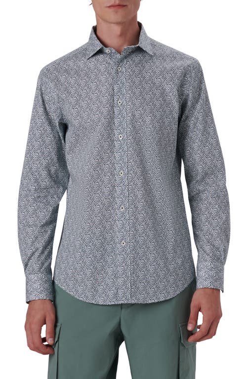 Bugatchi Shaped Fit Print Stretch Cotton Button-Up Shirt in Eucalyptus at Nordstrom, Size Medium