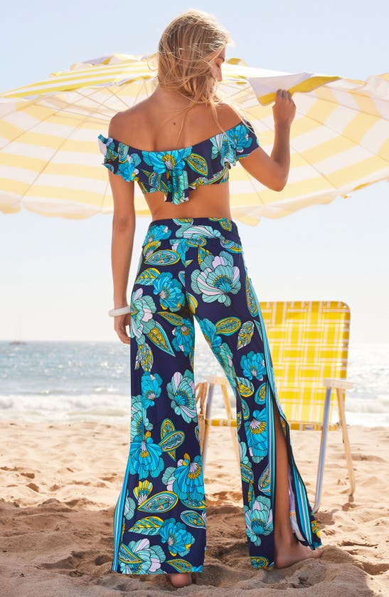 Shop Trina Turk Pirouette Ruffle Off The Shoulder Bikini Top In Blue Multi