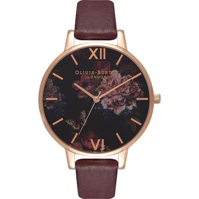 Olivia Burton Signature Florals Leather Strap Watch,
