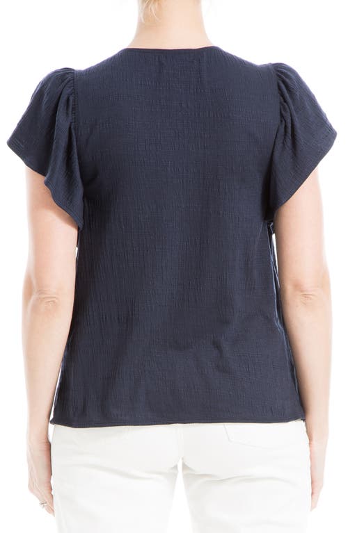 Max Studio Open Stitch Crinkle Top In Navy