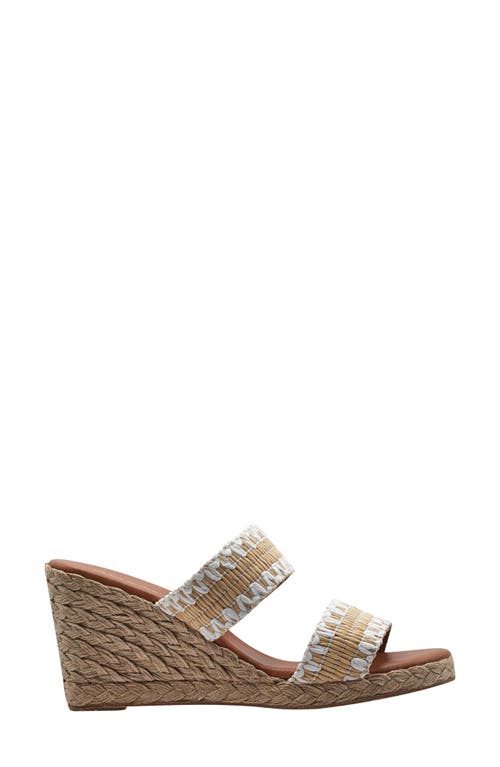 Shop Andre Assous André Assous Nolita Raffia Wedge Slide Sandal In Beige/white Fabric