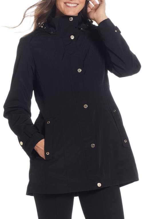 Gallery Water Resistant Zip Front Rain Jacket in Black