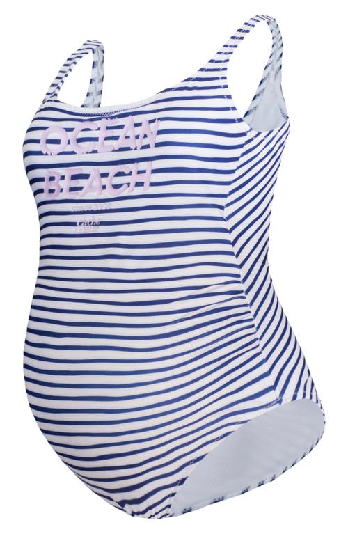 Shop Cache Coeur Ocean Beach Maternity One-piece Swimsuit In White/marine