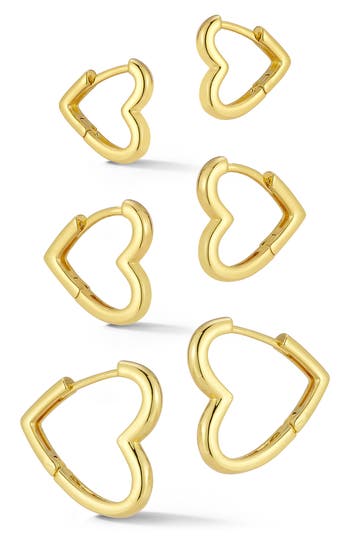 Shop Chloe & Madison Chloe And Madison Set Of 3 Heart Hoop Earrings In Gold