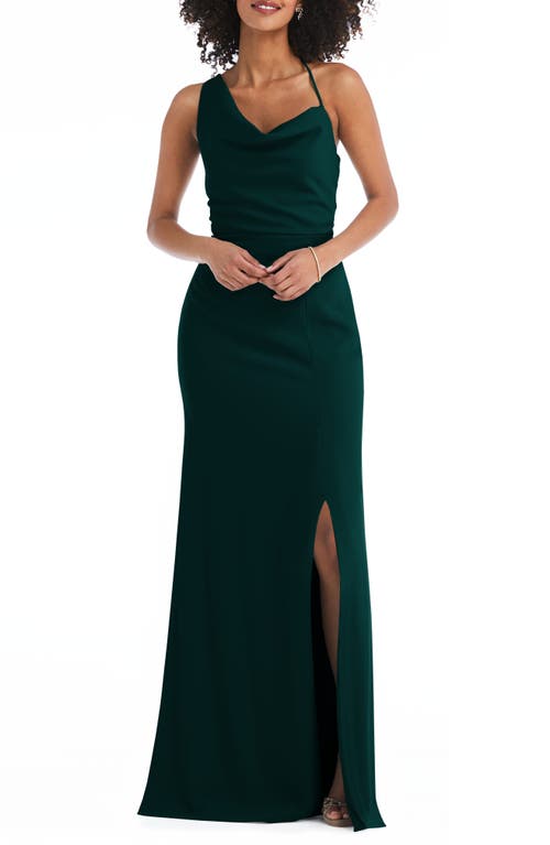 After Six Draped Cowl Neck Trumpet Gown in Evergreen