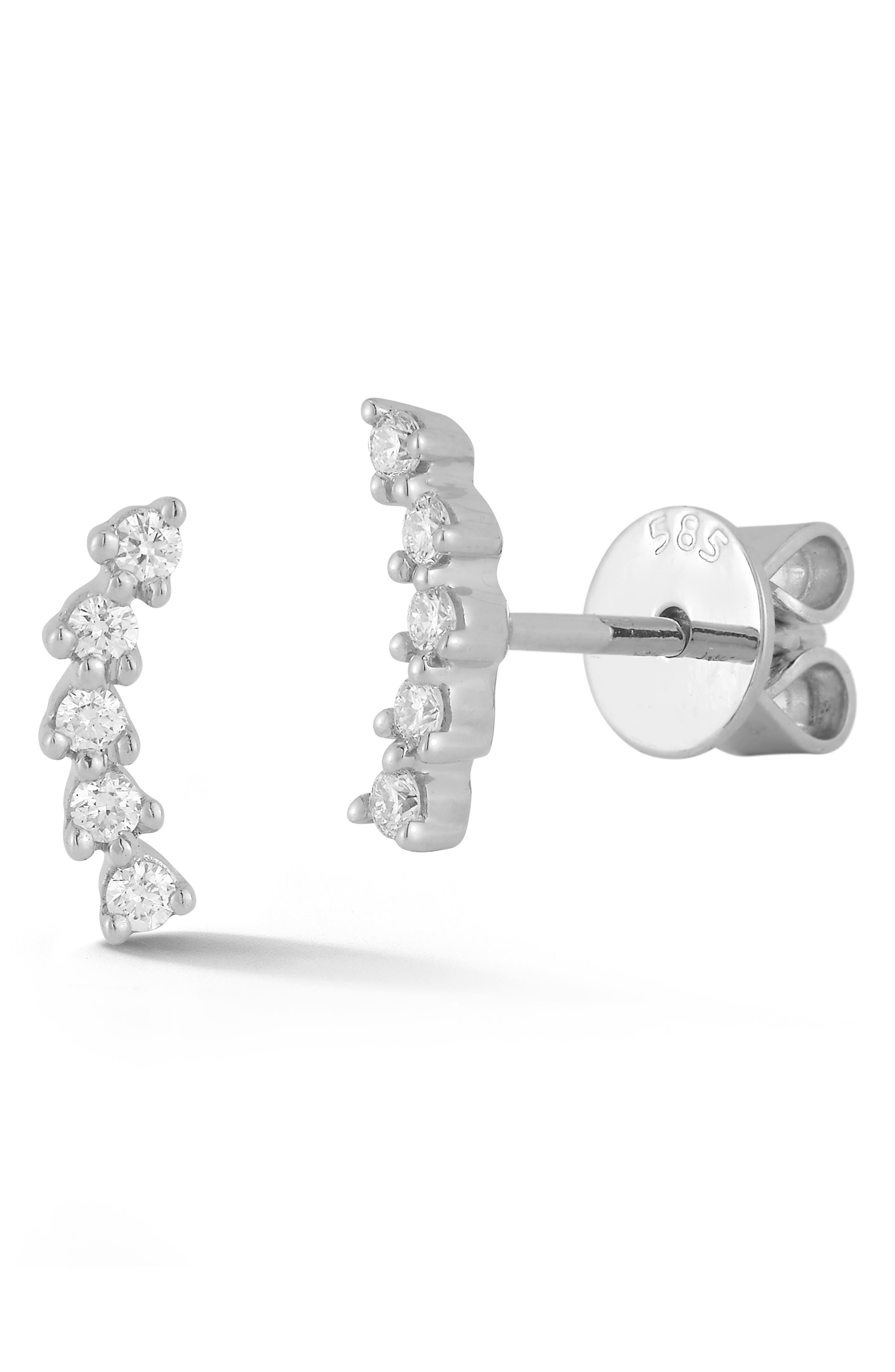 Dana Rebecca Designs Vivian Lily Curved Bar Stud Earrings in White Gold Cover