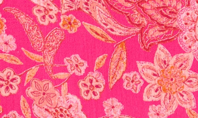 Shop Cece Print Smocked Shoulder Top In Bright Rose Pink