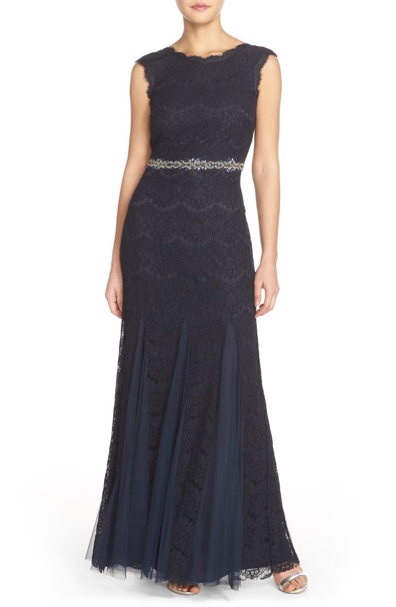 Betsy & Adam Embellished Waist Lace Gown | Nordstrom