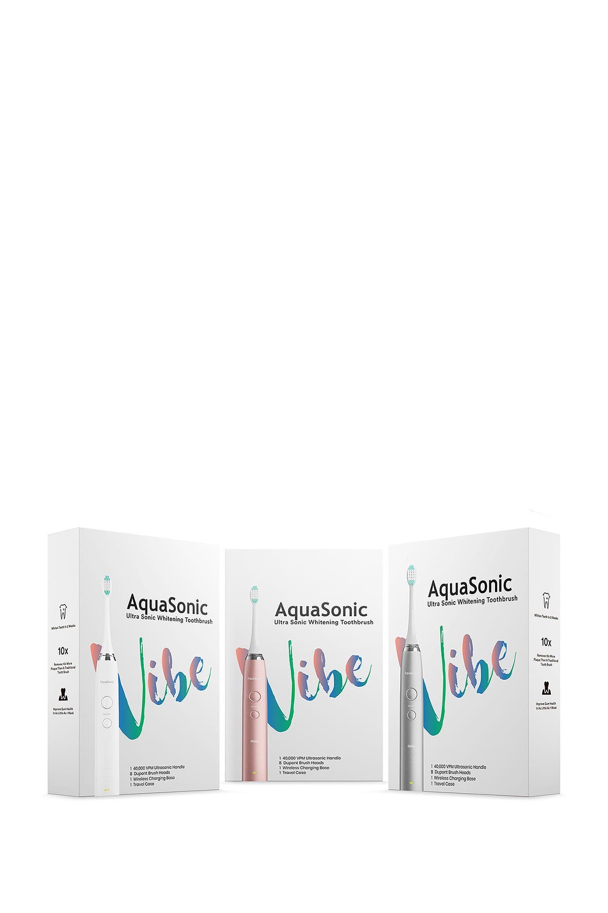Aquasonic Vibe Series White Ultrasonic Whitening Toothbrush With 8 Dupont Brush Heads & Travel Case
