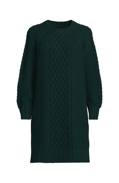 Shop Lands' End Cotton Blend Cable Crew Neck Sweater Dress In Deep Forest