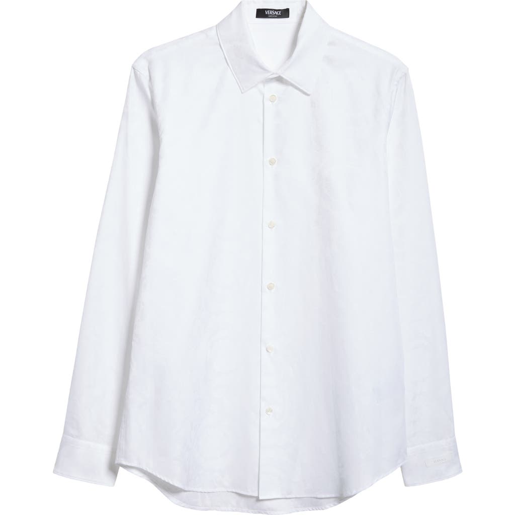 Versace Barocco Jacquard Button-up Shirt In White