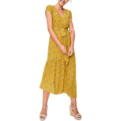 Petite Boden Amy Asymmetrical Midi Dress, Yellow