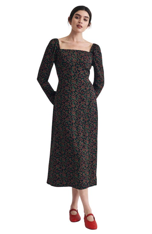 NOBODY'S CHILD NOBODY'S CHILD ABBY CHERRY PRINT LONG SLEEVE MIDI DRESS