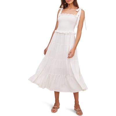 Astr The Label Promenade Smocked Bodice Midi Dress, White