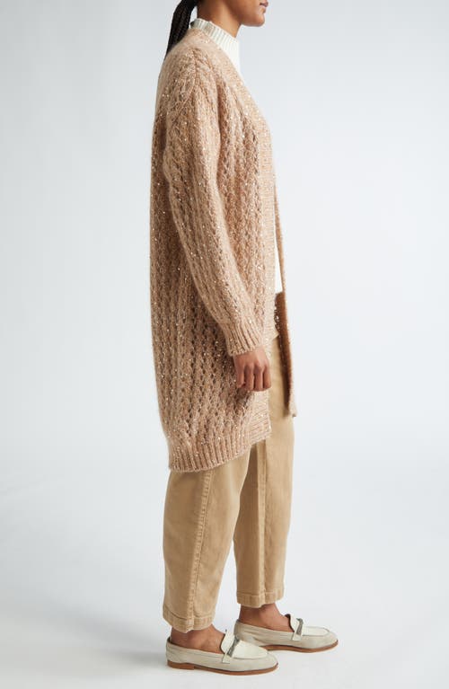 Eleventy Sequin Open Front Longline Cardigan In Camel