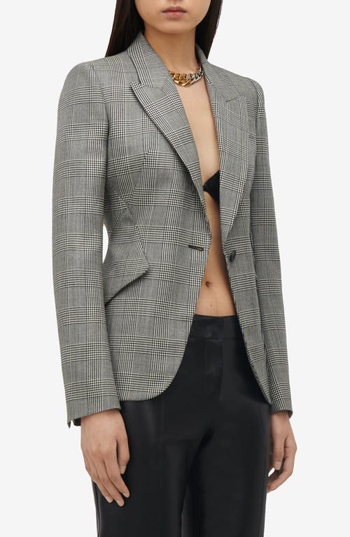 Shop Alexander Mcqueen Prince Of Wales Check Tailored Wool Blazer In Black/ivory