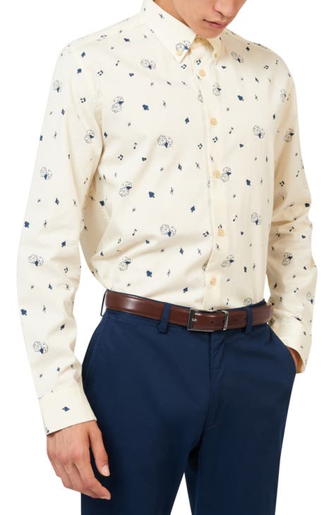 Regular Fit Casino Print Cotton Button-Down Shirt
