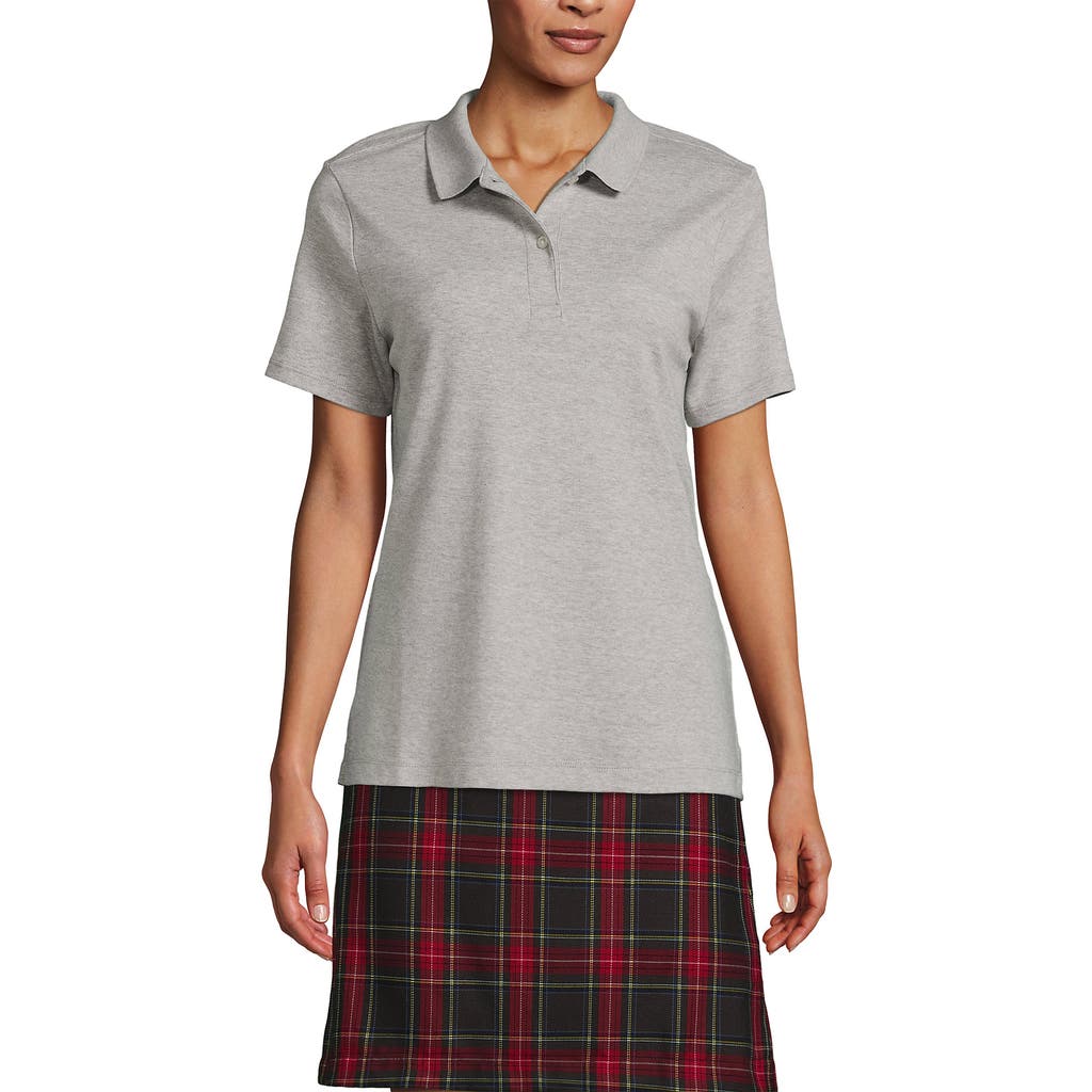 Lands' End School Uniform Short Sleeve Feminine Fit Interlock Polo Shirt In Gray Heather