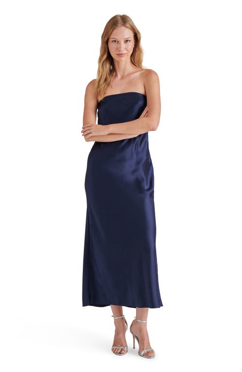 Shop Steve Madden Jessamine Strapless Stretch Satin Dress In Marine