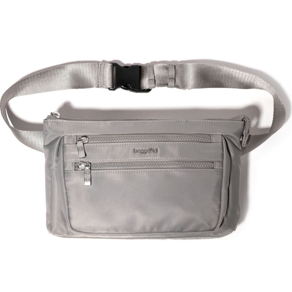 Baggallini Pocket Belt Bag Convertible Crossbody Waist Pack In Steel Grey Twill