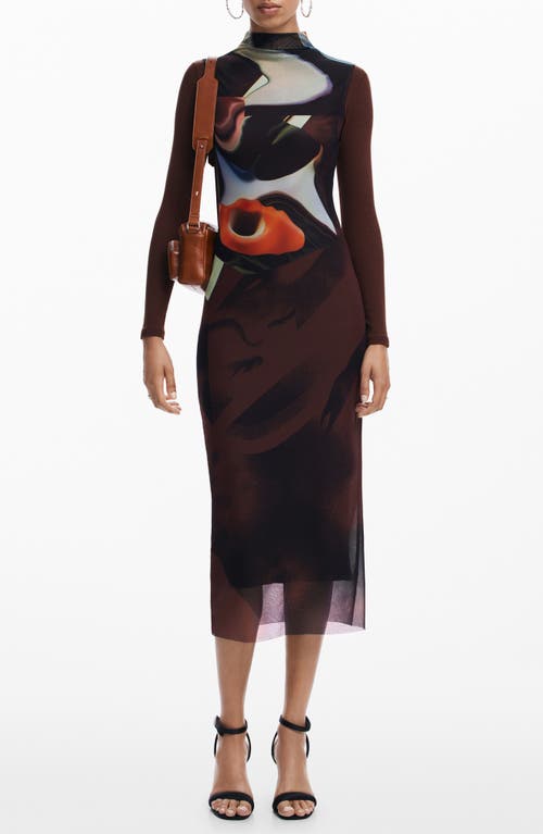 Desigual Brown Polyester Dress In Mix
