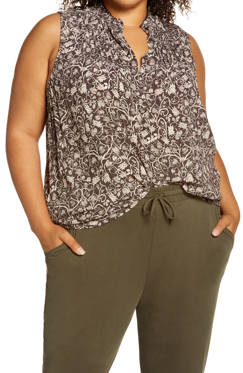 TREASURE AND BOND Treasure & Bond Sleeveless Pleated Top, Main, color, BROWN- BEIGE PLATAVINES