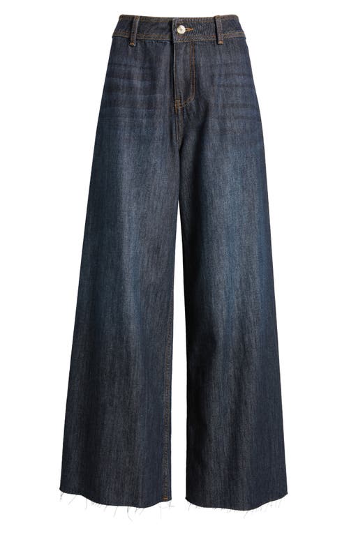 Shop Ashley Mason Raw Hem Ankle Wide Leg Jeans In Dark Denim