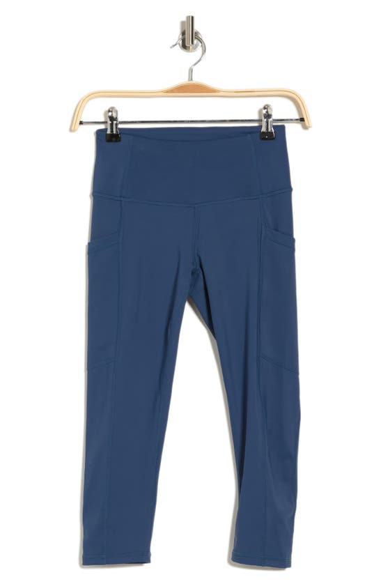 Z By Zella High Waist Sweat To Swim Upf Capri Cropped Pants In Navy Denim