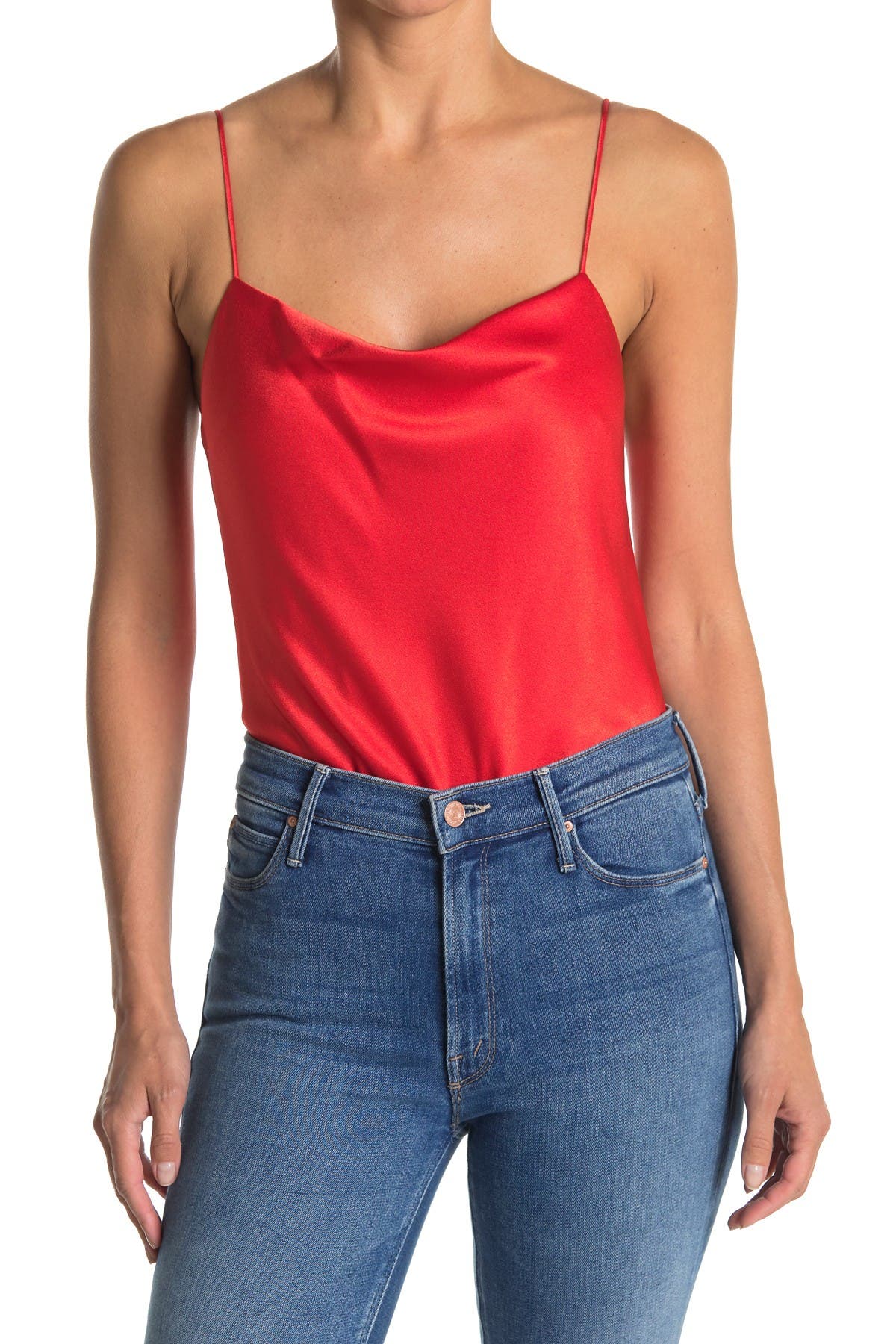 Alice And Olivia Alice + Olivia Harmon Satin Bodysuit In Bright Poppy