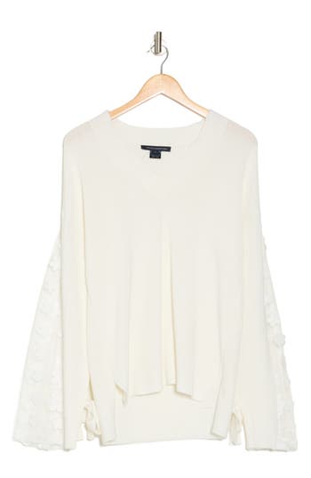 Shop French Connection Caballo Appliqué Flower Sleeve Sweater In Summer White/summer White