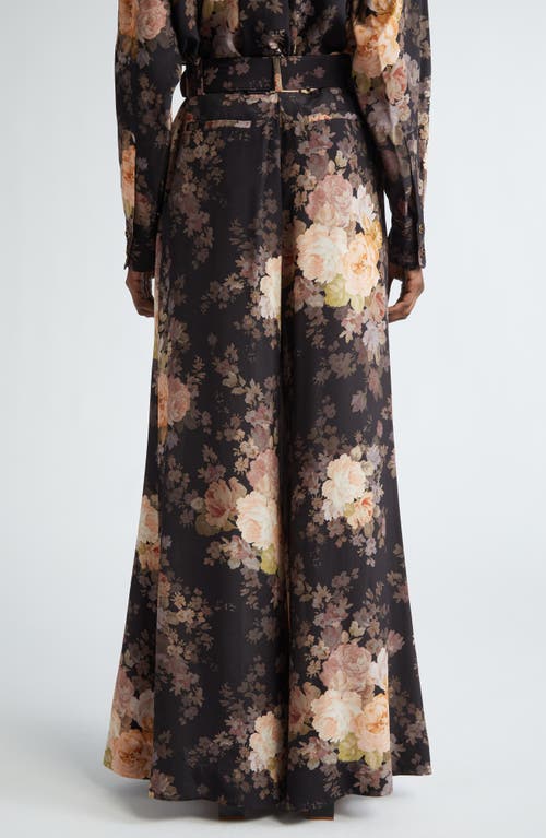 Shop Zimmermann Illustration Tuck Floral Belted Silk Wide Leg Pants In Black Rococo Floral