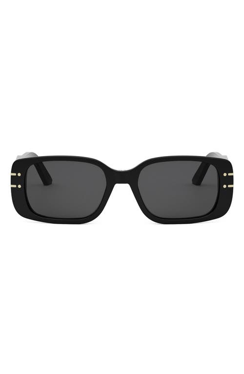 Shop Dior Signature S12i 53mm Rectangular Sunglasses In Shiny Black/smoke