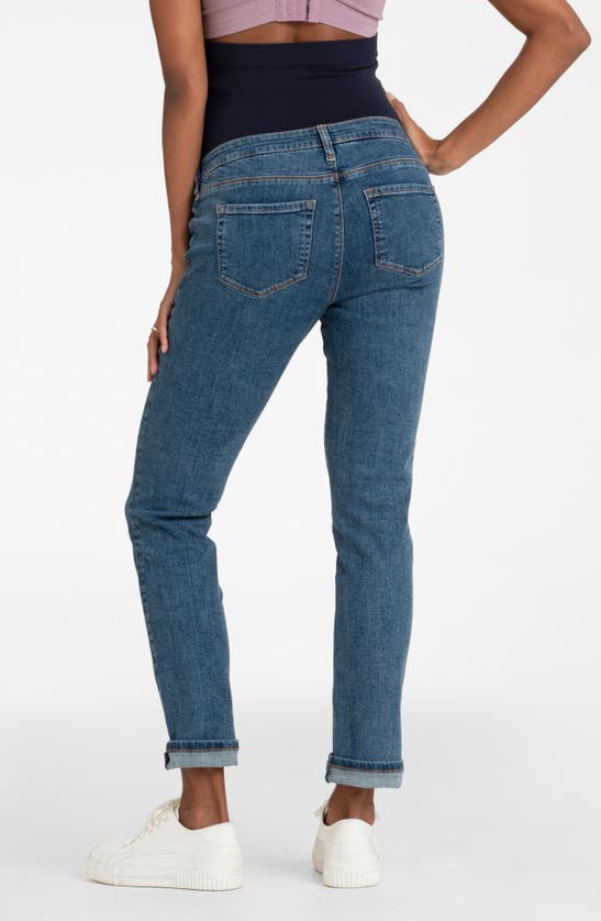 Shop Seraphine Over The Bump Slim Fit Maternity Jeans In Mid Blue