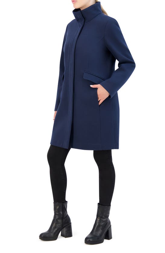 Cole Haan Signature Wool Blend Twill Full-zip Coat In Navy