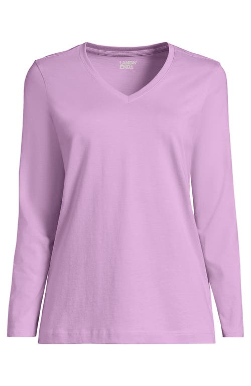 Shop Lands' End Relaxed Supima Cotton Long Sleeve V-neck T-shirt In Pink Amethyst