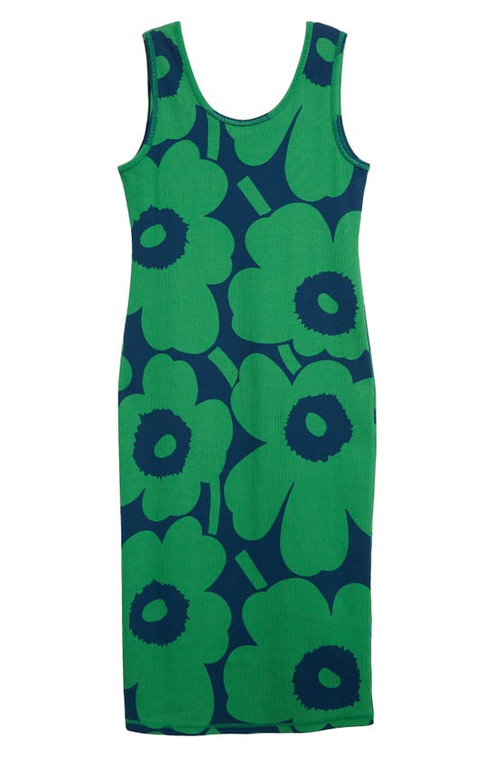 Shop Marimekko Simpukka Unikko Rib Floral Cotton Tank Dress In Green Blue