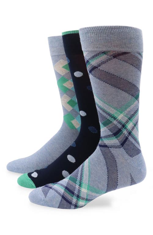 Lorenzo Uomo 3-Pack Assorted Plaid Cotton Blend Dress Socks in Denim